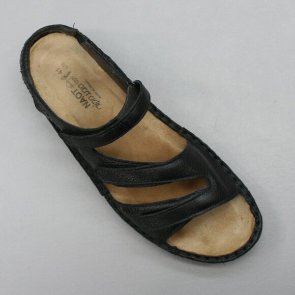 NAOT 41 Ladies 10 Hook Loop 3-Strap Black Slingback Open-toe Shoes Flats Sandals - Picture 7 of 12